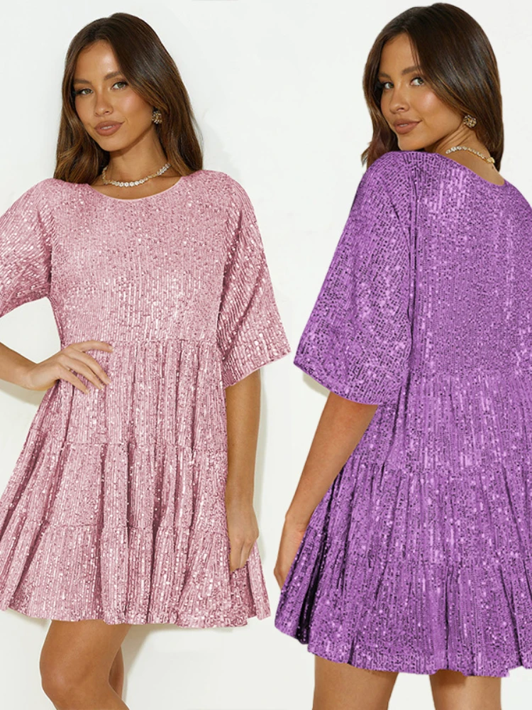 2024 gorąca sprzedaż koralik kawałek plisowana spódnica damska krótka spódniczka 2024 Spice Girl cekinowa sukienka sukienka Boho