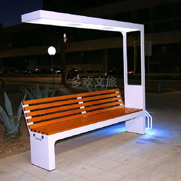 Multi-functional Smart Advertising Bench with Outdoor Solar Wireless Powered Charging Port Theme Park Service Device Facility