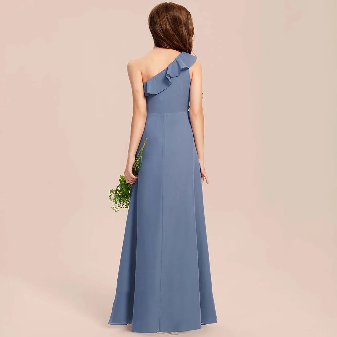 YZYmanualroom Chiffon Junior Bridesmaid Dress A-line One Shoulder Floor-Length 2-15T