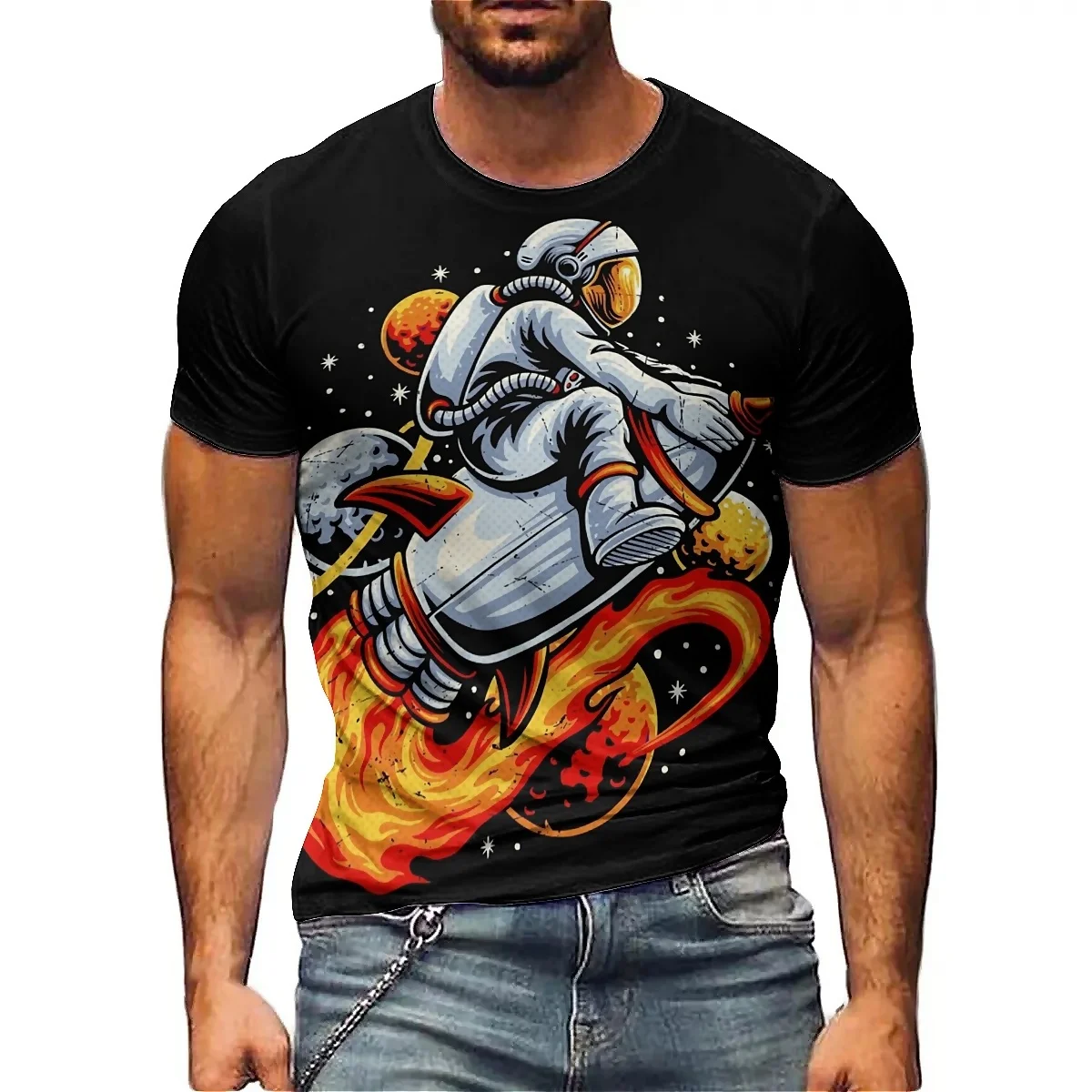 Colorblock ink-splashed men's 3D printed short-sleeved T-shirt, smooth fabric, and printed short-sleeved T-shirt tops