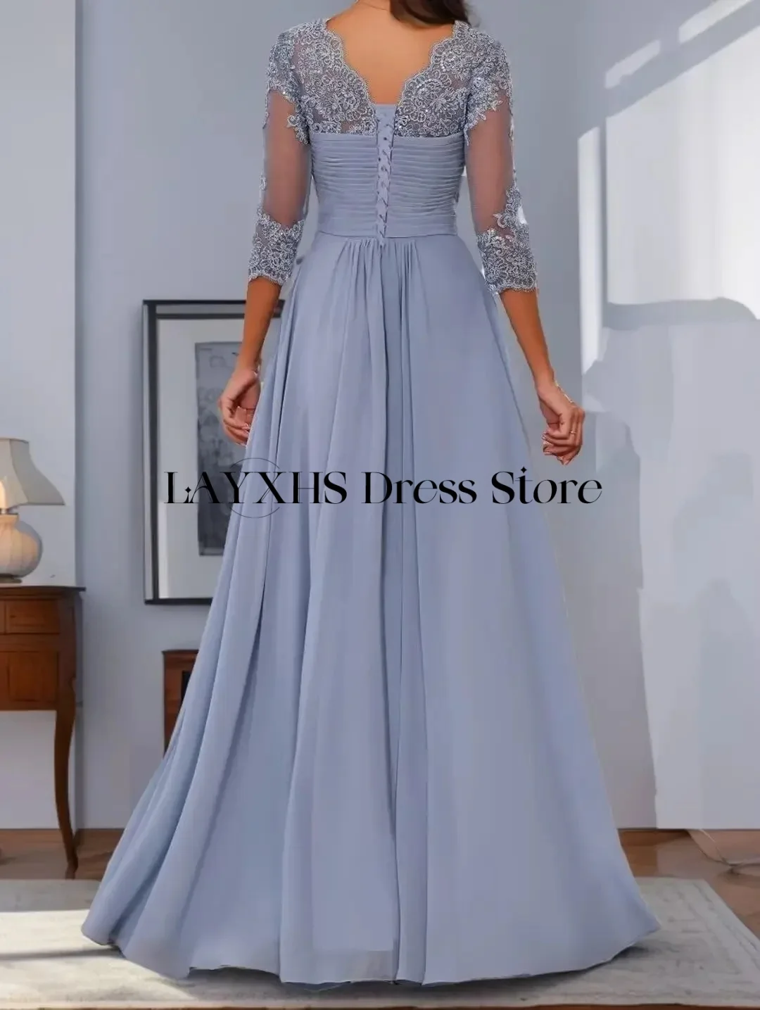 Layxhs alta qualidade pescoço quadrado mãe da noiva casamento 3/4 mangas apliques plissado vestidos de baile personalizados