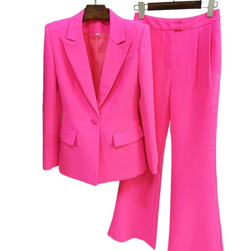 MSMUSI-Blazer à manches longues et col rabattu pour femme, ensemble deux pièces sexy, pantalon long et évasé, couleur unie, nouvelle mode 2025