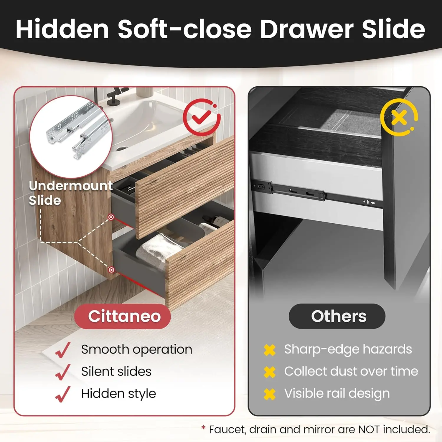 24" Wall Mounted Bathroom Vanity with Ceramic Sink Soft Close Drawers Rough Oak Small Apartment Customized - view 5