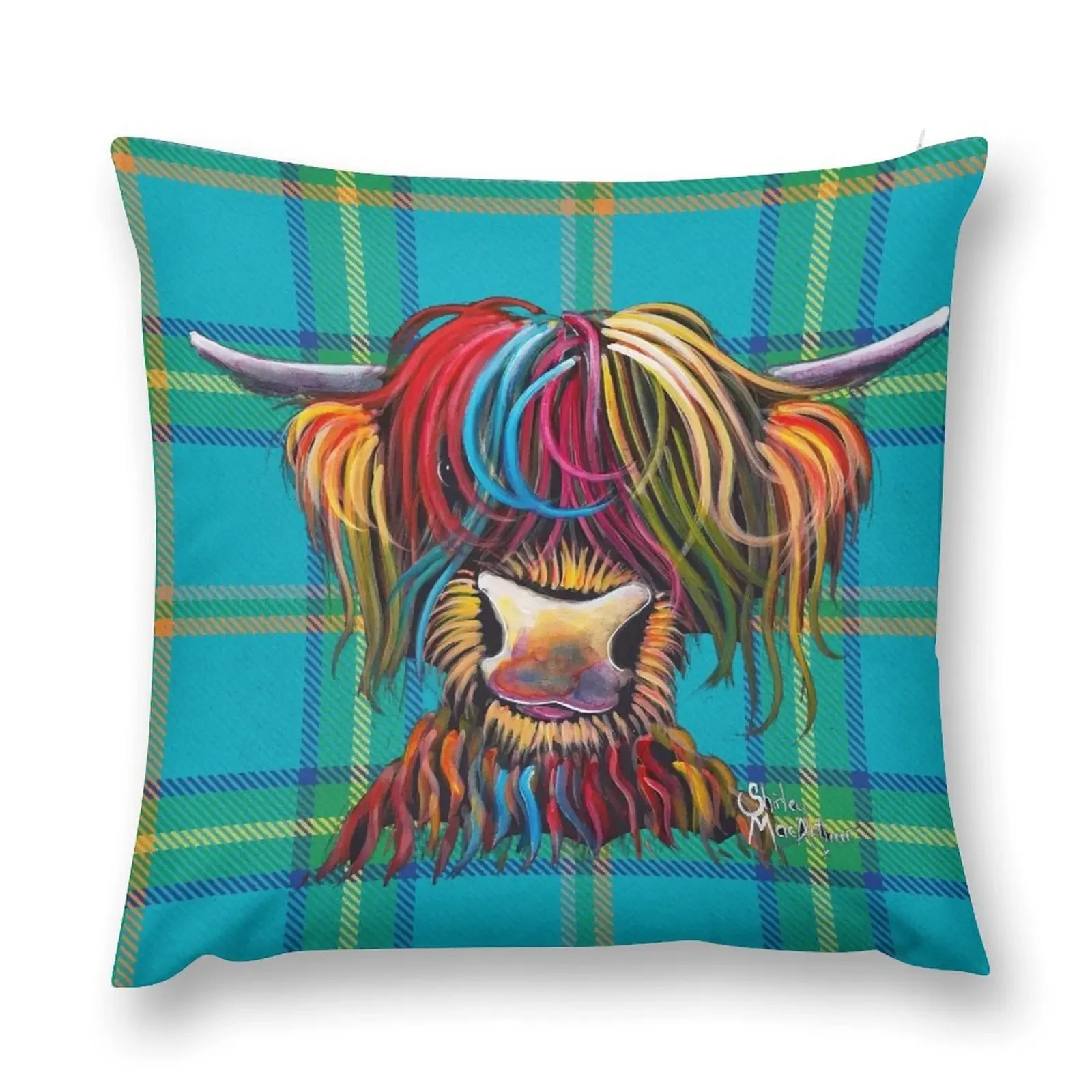 

SCoTTiSH HiGHLaND CoW ' TaRTaN NeLLY B ' by SHiRLeY MacARTHuR Throw Pillow luxury sofa pillows Luxury Pillow Cover pillow