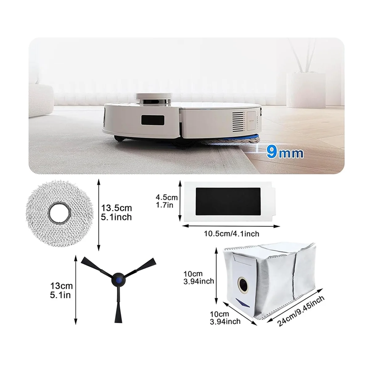 Replacement Accessory Set for Ecovacs Deebot T30 Pro Omni/T30 Omni Vacuum Cleaner,Wipes,Side Brushes, Dust Bags Filters