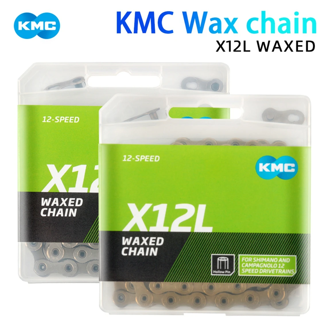 Corrente KMC X12L Extra Leve para MTB 12 Velocidades, Correntes Enceradas para Bicicletas de Estrada e Mountain Bike 12S, Compatível com Peças Campagnolo e Shimano
