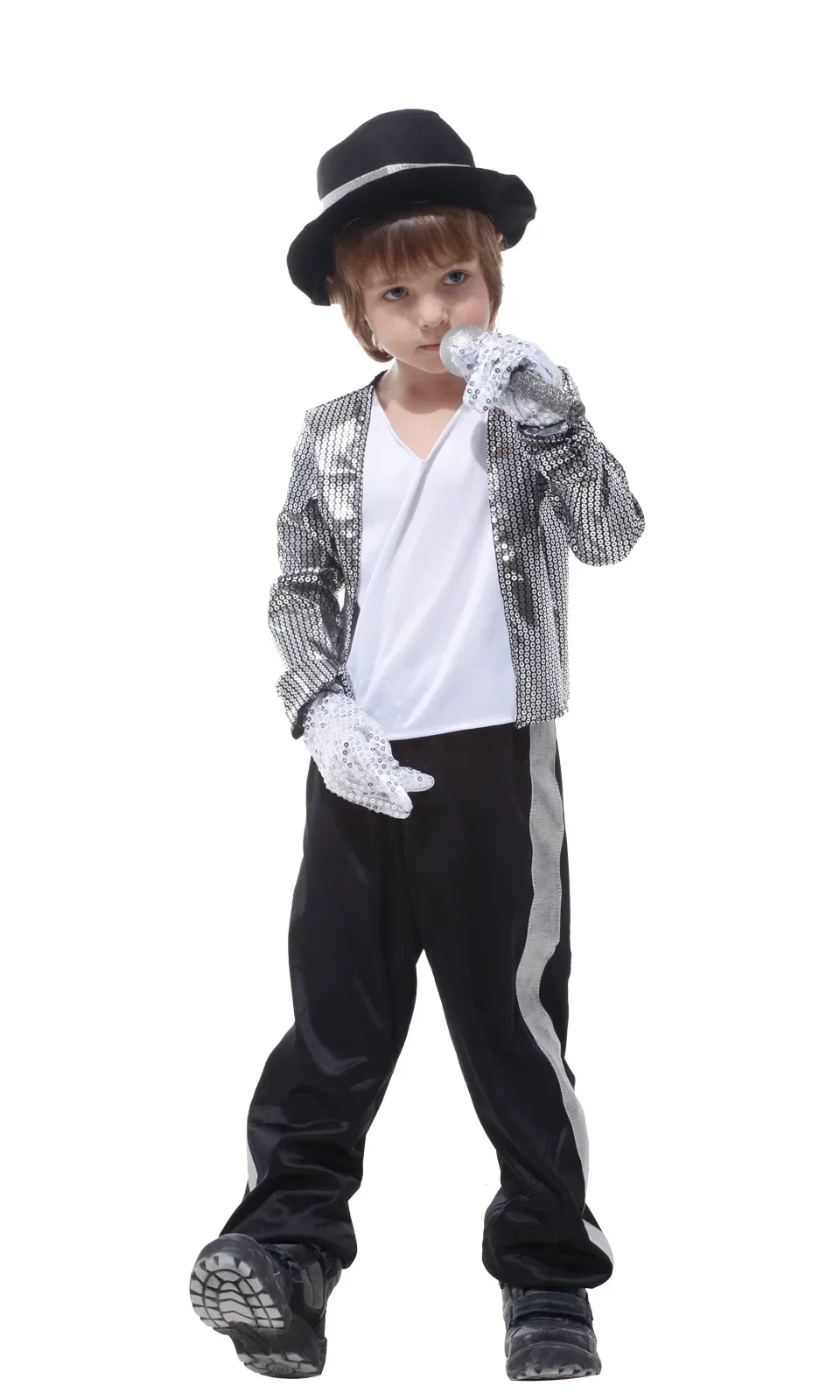 Kinder 80er 90er Glänzendes Metallic-Tanzstar-Outfit Mädchen Jungen Cosplay-Kostüm-Set für Jungen Mädchen Bühnenparty Karneval Halloween – Detail 5