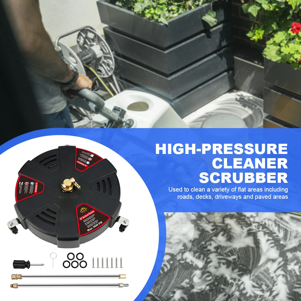 Floor Scrubber 1/4 Quick Connector Surface Cleaner Attachment 2500PSI Powerful Pressure Washer Replacement Nozzles with 3 Wheel