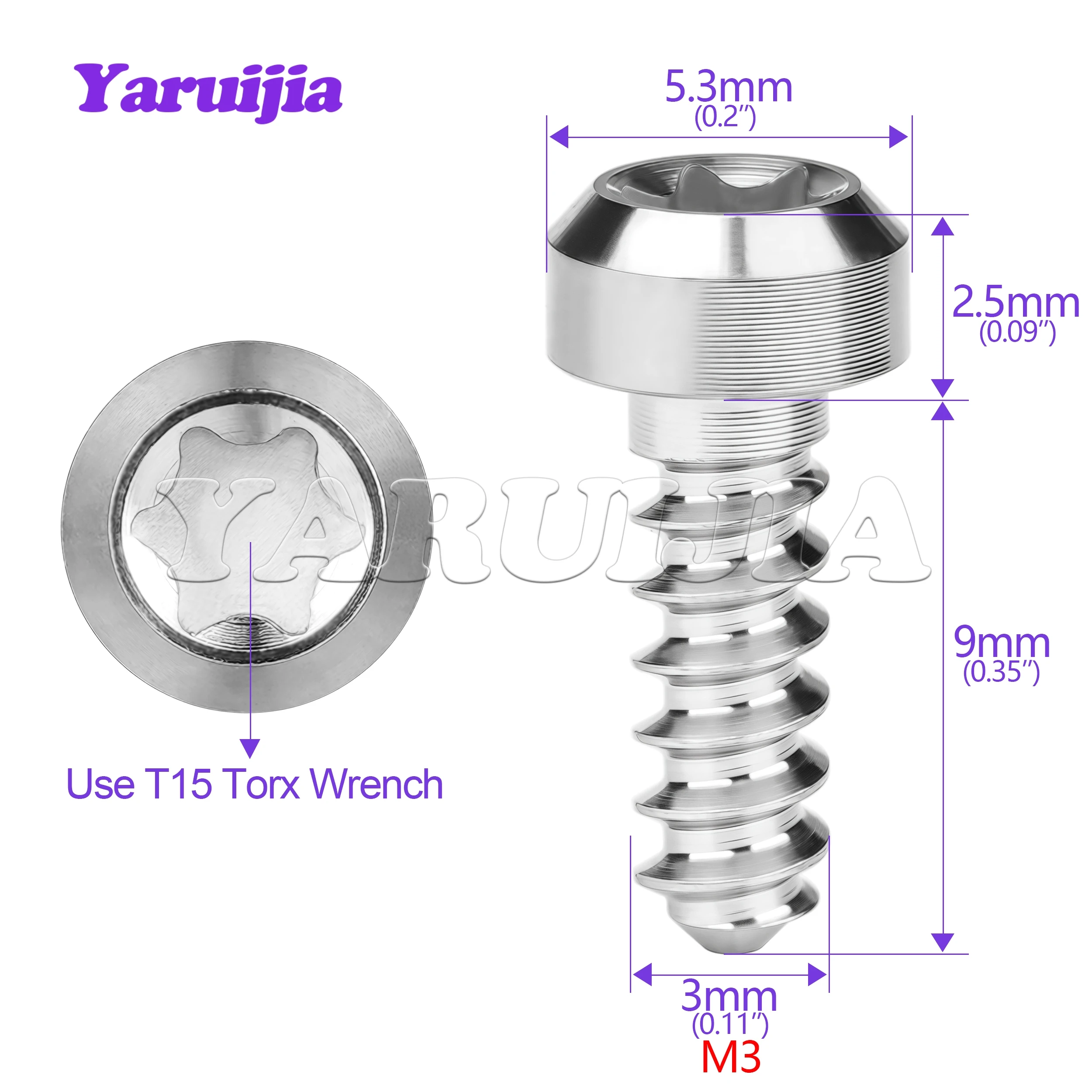 Yaruijia Titanium Bolt M3x9mm Torx Cylindrical-head-Tapping Screw for Motorcycle Headlight Cover Decoration