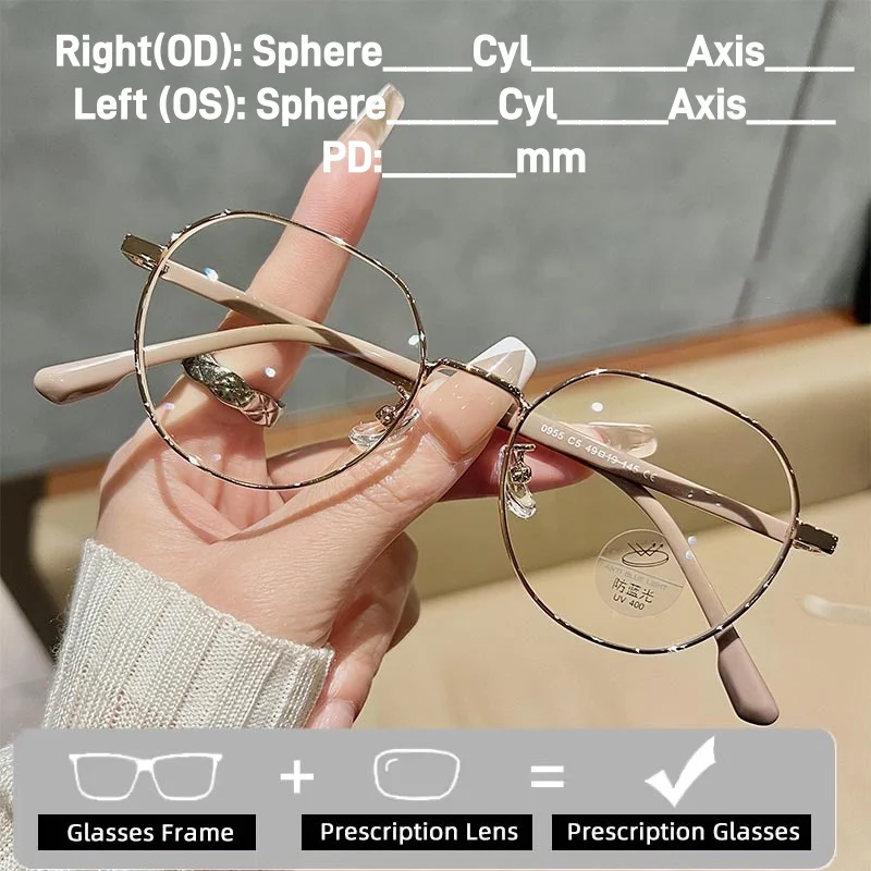 

Роскошные металлические оправы, индивидуальные очки для близорукости, винтажные очки с защитой от синего луча, модные женские и мужские очки по рецепту