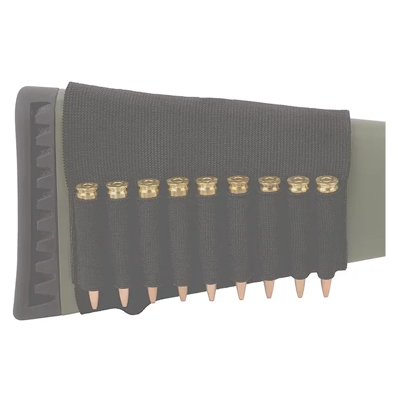 9 Hole Buttstock Ammo Holder Durable Elastic Bullet Bag for Rifle Shell Cartridge Quick Load Butt Cheek Cover,5.56,7.62.45