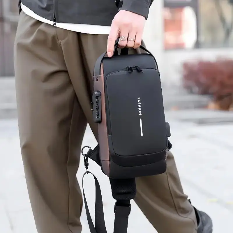 Diebstahlsichere Brusttasche für Herren, modischer Motorrad- und Freizeit-Sport-Schrägrucksack, strapazierfähiges Oxford-Gewebe – Detail 1