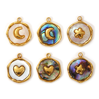 2 PCs 18K Gold Plated Charms Colorful Shell Moon Irregular Circular 304 Stainless Steel Pendant for Diy Women Summer Jewelry