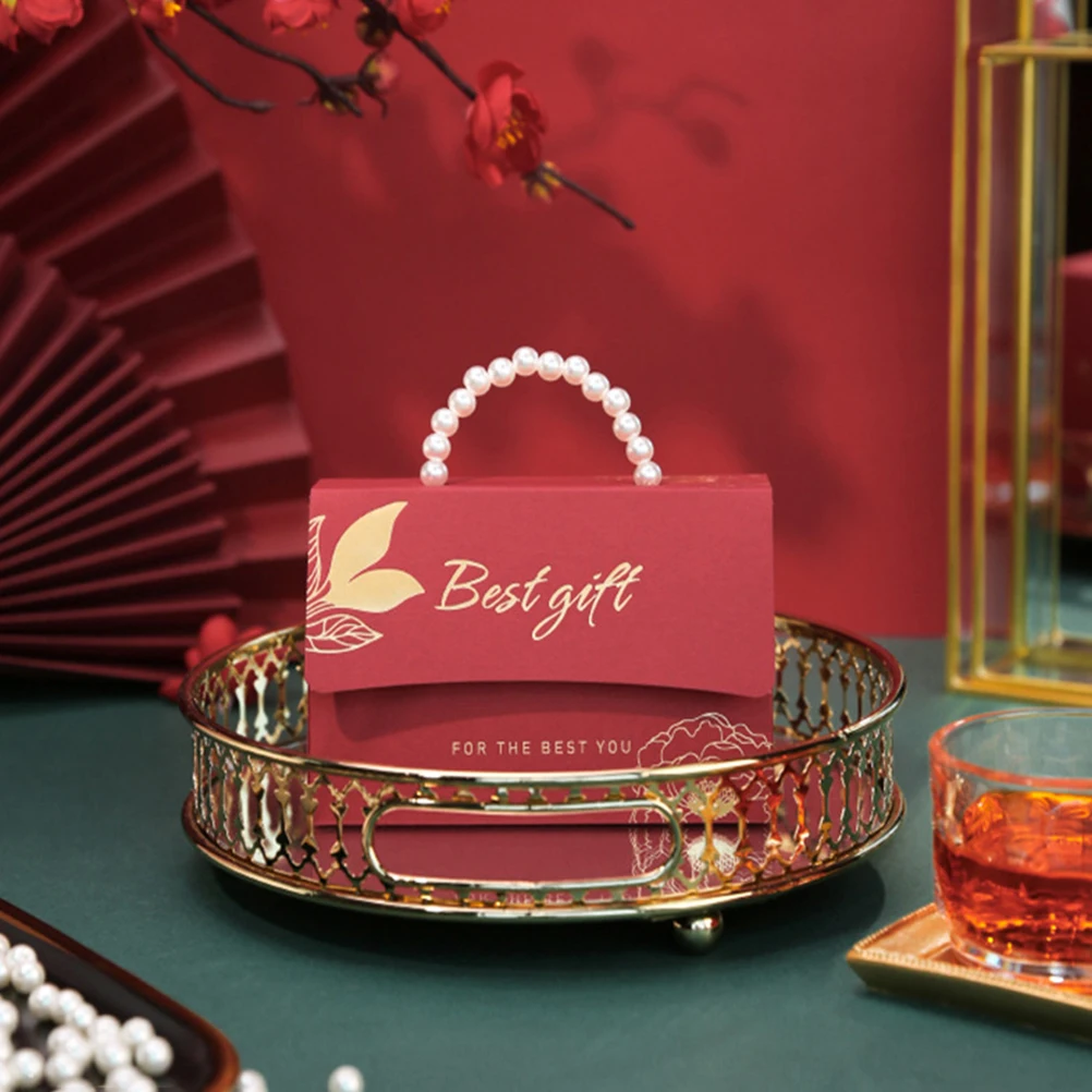 

6pcs Wedding Candy Gift Packaging Favor Boxes Sweets Treats Foldable Elegant Pearl Handle Carry Boxes Bridal Shower Anniversary