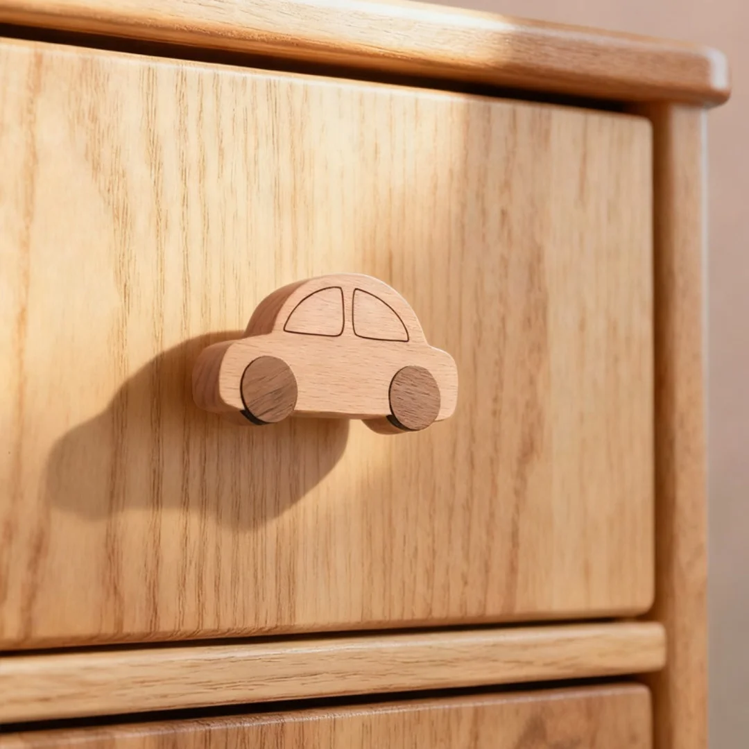 Creative Cartoon Solid Wooden Car Biscuits Pizza Drawer Dresser Bedside Table Cabinet Beech Walnut Environmental protection Knob