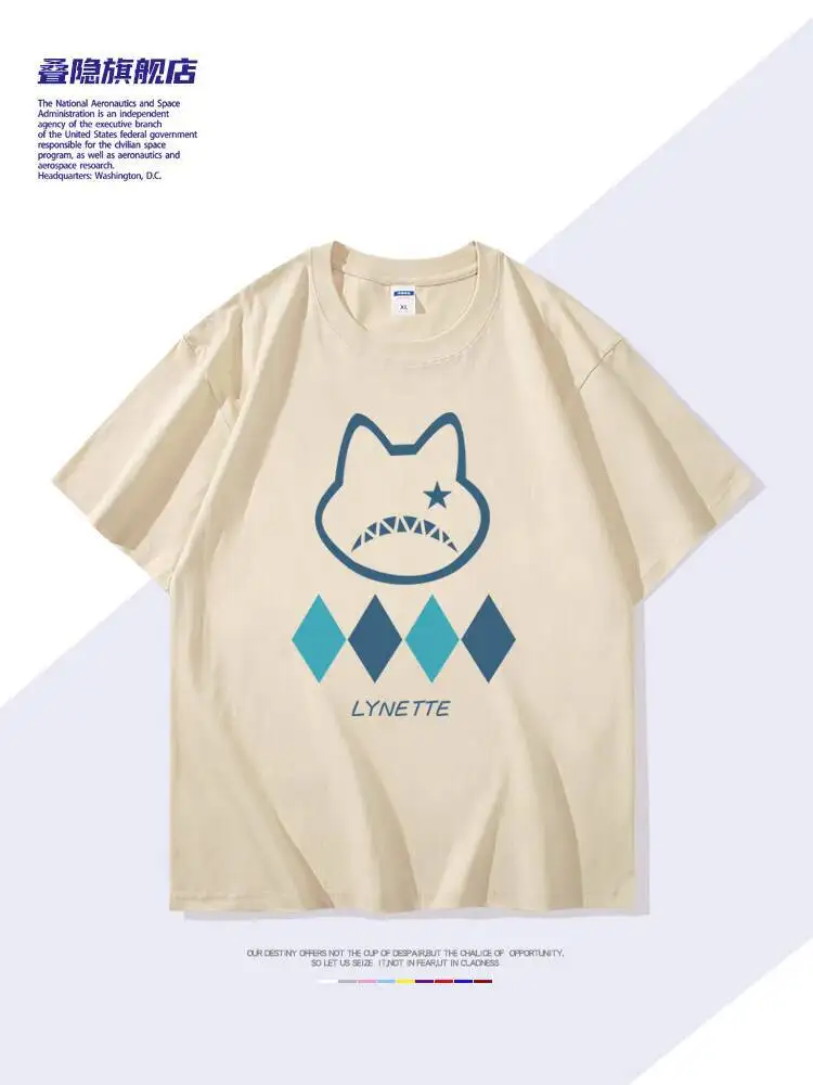 جينشين تأثير لعبة البضائع ليني لينيت نفس النمط تي شيرت قصير الصيف طالب القطن الخالص أنيمي كوس زي نصف كم