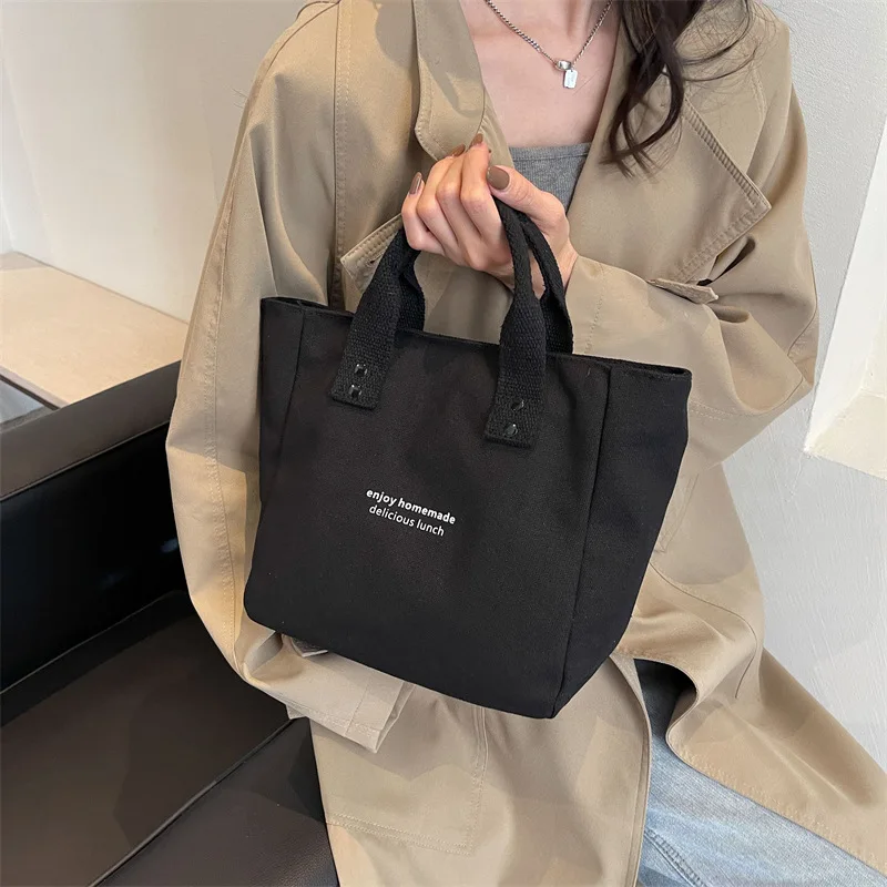 New Solid Color Canvas Handbag Japanese Style Minimalist Tote Bag Casual Shoulder Bag for Students Working Moms Daily Use