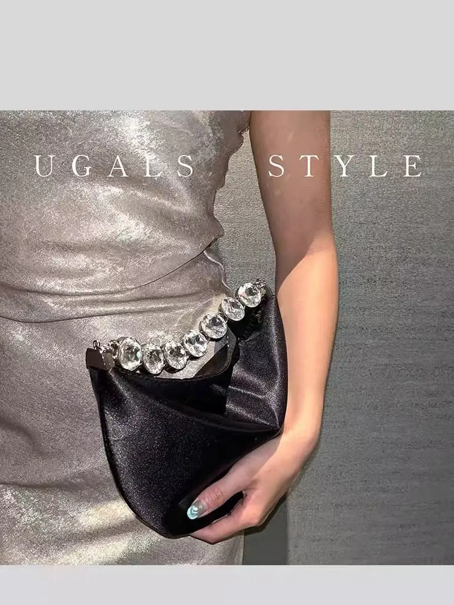 Luxury Designer Wedding Party Glitter Rhinestone Diamond Chain Clutch Purse Women Handbag Fashion Satin Hobo Bag Shoulder Bag