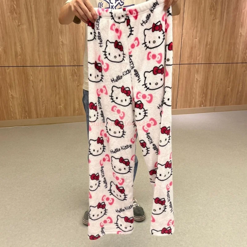 Venda quente sanrio y2k outono hellokitty batman calças de pijama dos desenhos animados hip hop senhoras quente casual estilo natal flanela bonito calças pano