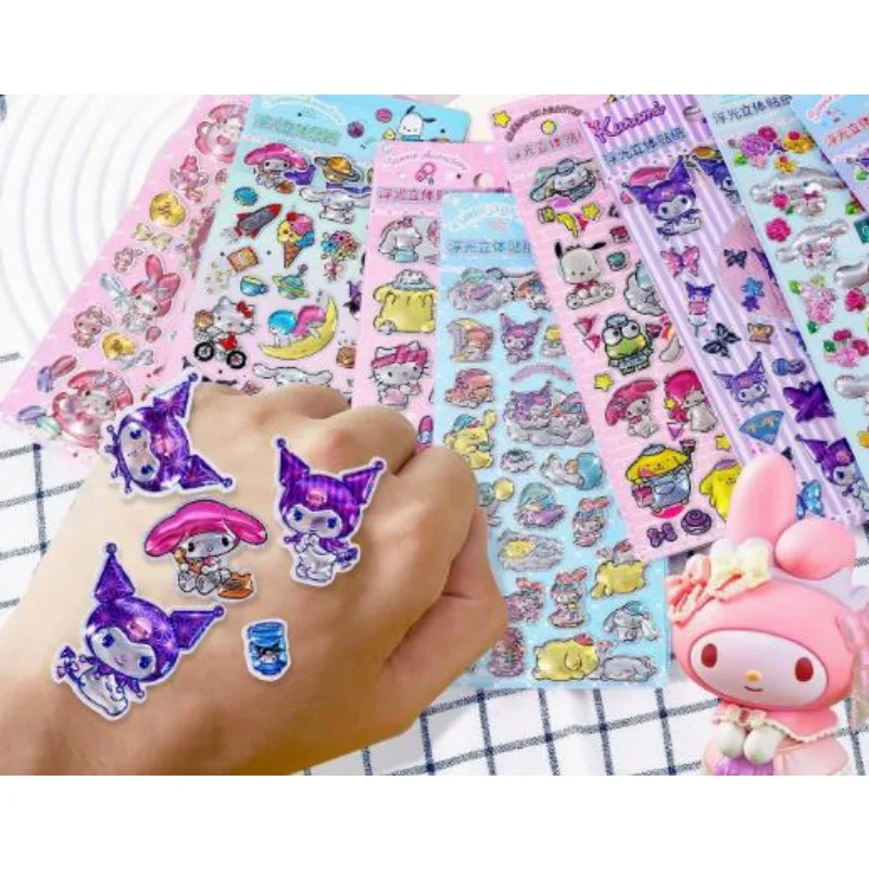 2026 Hot New Sanrio Kuramitsu children's cute cartoon light-etched crystal stickers, girls' three-dimensional embossed stickers