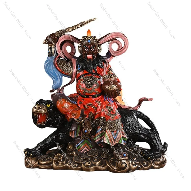 

Brass Zhao Gongming God of Wealth Statue Handcrafted Lost Wax Casting Figurine Full Brass Hand Painted Riding Tiger Sculpture