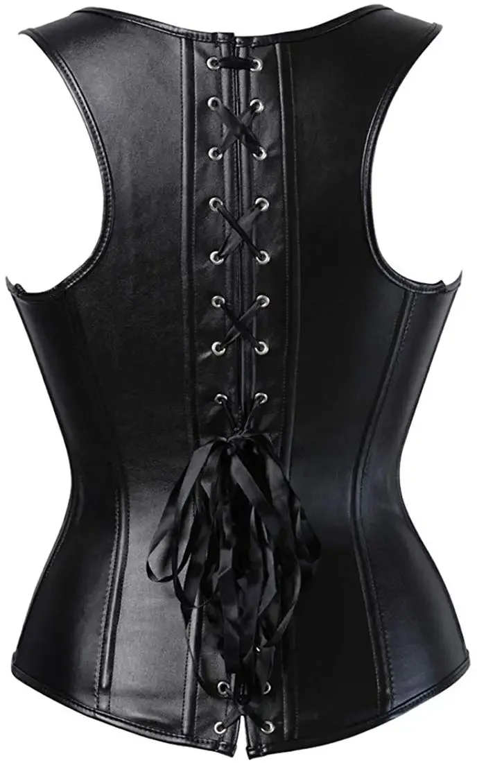 Sapubonva Corset Dress Top Leather Blouse Steampunk Women Bustier Sexy Zipper Fashion Style Exotic Lingerie Black Gotico Korset