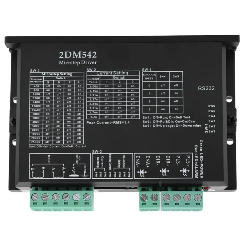 El controlador de motor digital bifásico 2DM542 es adecuado para motores paso a paso 42/57/86 (NEMA17 / 23/34) 1.0-4.2A en máquina CNC