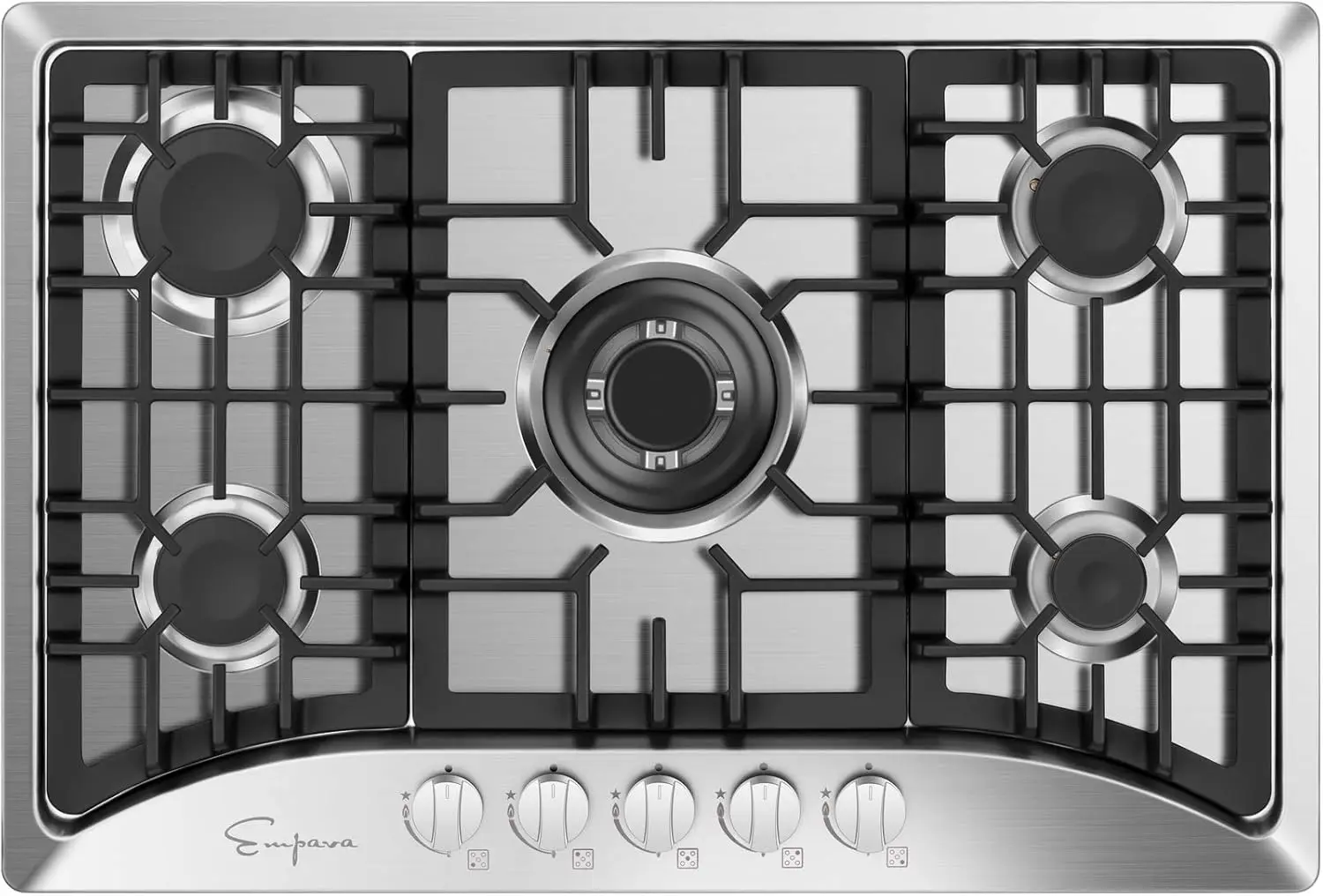 Gas Cooktop with 5 Italy Sabaf Sealed Burners NG/LPG Convertible in Stainless Steel Model 2020, 30 Inch