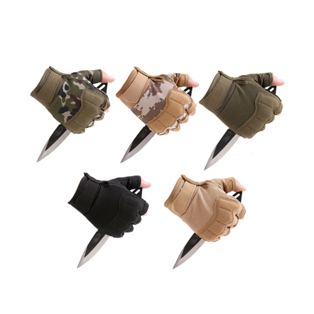

1 Pair Anti-Cut Half Finger Gloves Thickened Palm Shockproof Nonskid Cycling Gloves For Men Outdoor Sports Riding Biking Fitness
