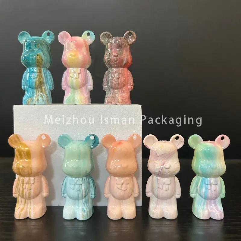 50개 2ML 독특한 곰돌이 모양 립글레이즈 병, 사랑스럽고 창의적인 마우스 립글로스 빈 용기 튜브 (열쇠고리 구멍 포함)