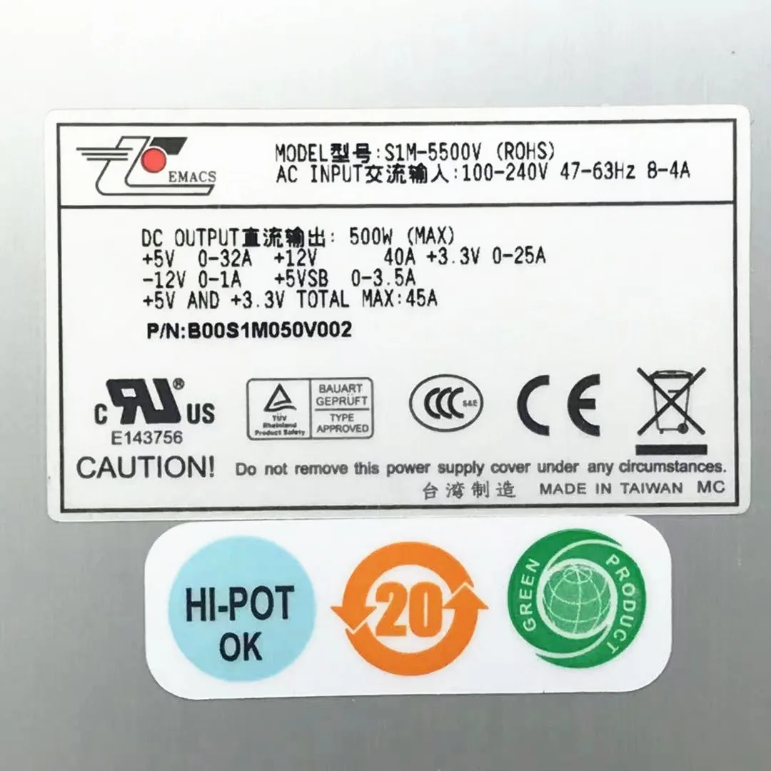 EMACS Zippy S1M-5500V ROHS Server  Power Supply 500W B00S1M050V002 1U