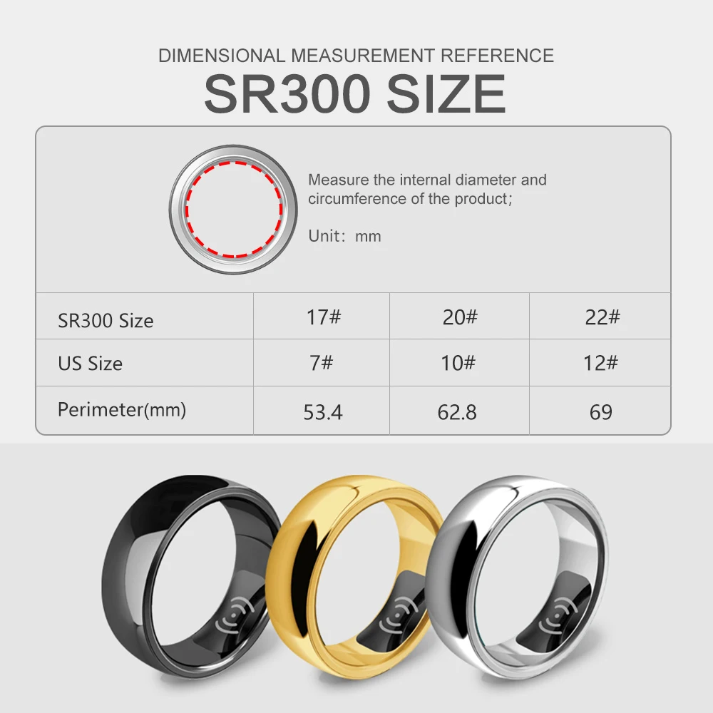 SR300 Smart Ring Heart Rate Blood Pressure Blood Oxygen Temperature Sleep Calories Health Multilingual Fitness Tracker Rings