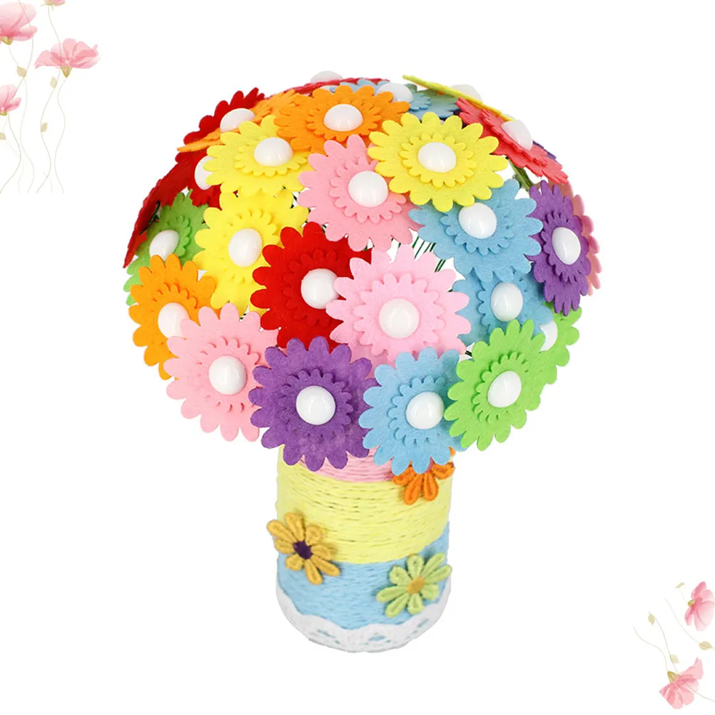 1Pcs Button Bouquet Educational DIY Handcraft Early Learning Posy Creative Kindergarten Flower Cluster for Kids
