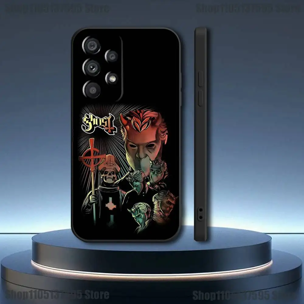 삼성 갤럭시 A73,31,32,72,41,53,52,71,22,5G,노트,J7,8,9 소프트 블랙 커버용 G-Ghost 헤비 M-메탈 밴드 폰 케이스