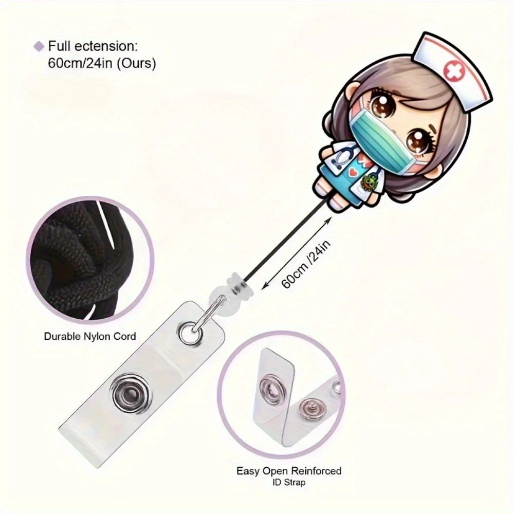 2 Ausweishalter für Krankenschwestern im Cartoon-Stil. Ausziehbare ID-Clips für RNs, LPNs und medizinische Assistenten.