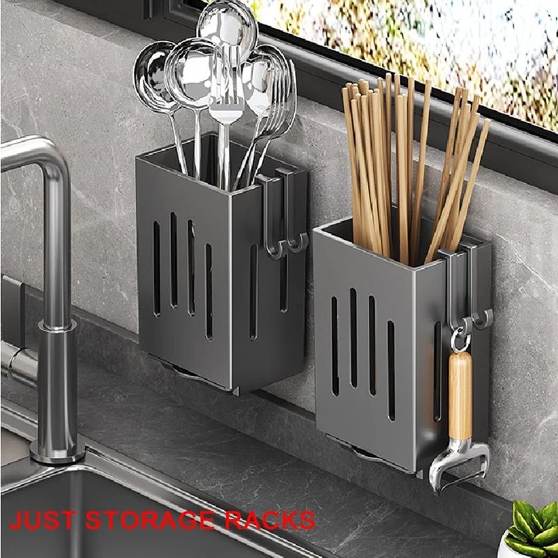 Kitchen Chopstick Holder Multi-Function Cutlery Holder No Need To Punch Holes, Wall-Mounted Spoon And Fork Holder