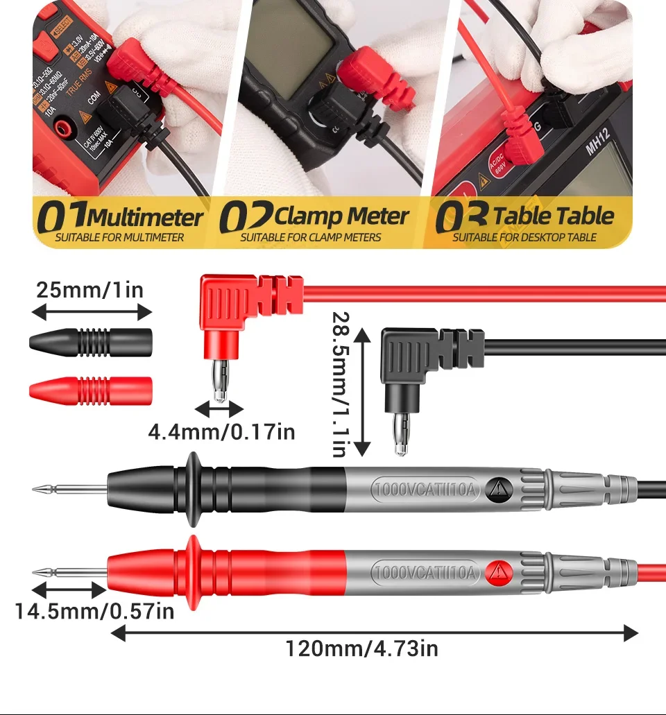 PT1035 10A/1000V Universal Digital Multimeter Test Lead Cable Replaceable Probe Voltmeter Ammeter Electrical Testing Accessory