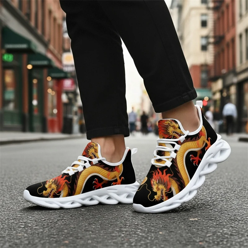 أحذية رياضية رجالية عصرية بتصميم التنين الصيني، أحذية ركض شبكية خفيفة الوزن قابلة للتنفس، أحذية رجالية مضادة للانزلاق للتدريب على اللياقة البدنية #2