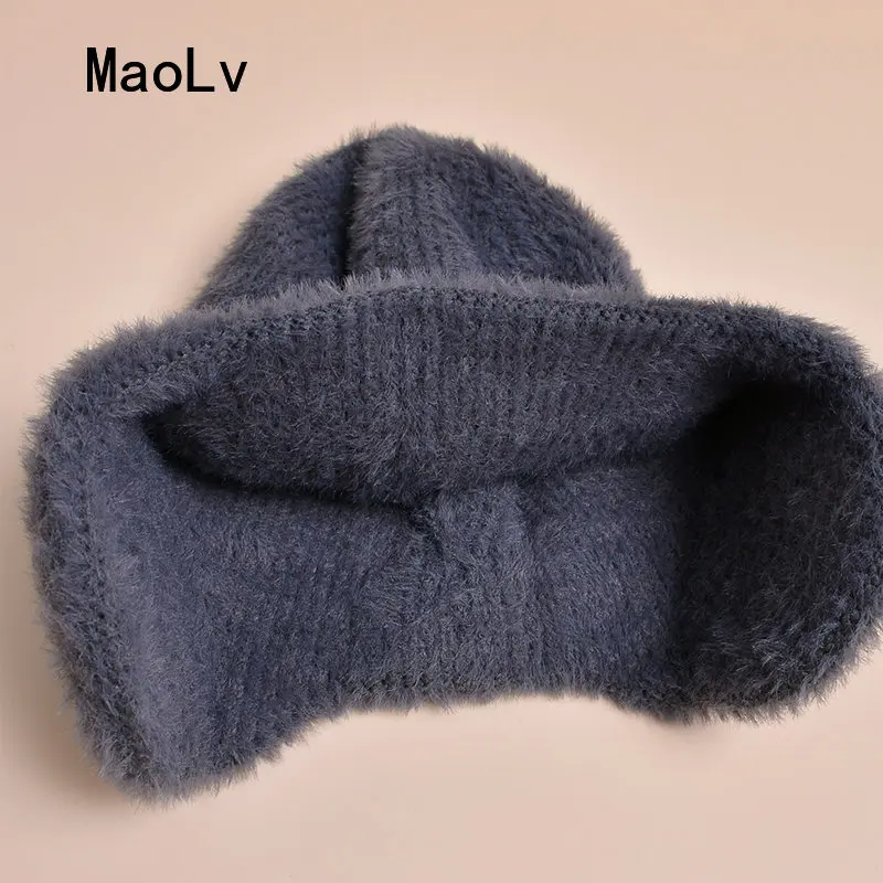 Mink Fur Earflap Winter Hat Women Fashion Faux Fur Warm Knitted Hat Kpop Style Soft Ear Protection Beanies Men Streetwear Cap