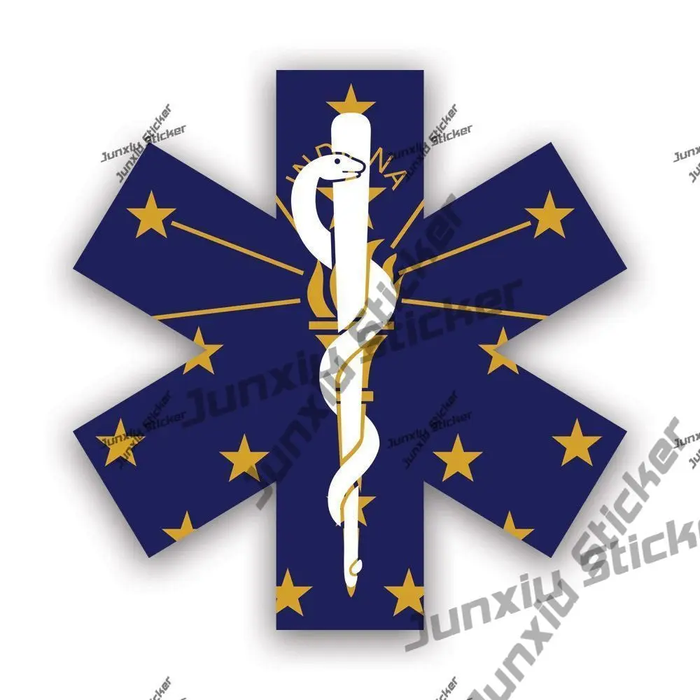 

Indiana Star of Life Flag Sticker UV Protected Decal Ems Emt Emergency Meidcal Services Rod of Asclepius Stickers Accessories