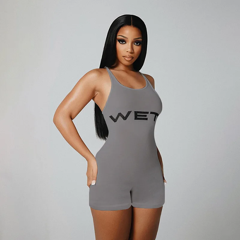 2024 Summer Y2K Women Jumpsuit Streetwear Hip Hop Letter Print Sleeveless Bodysuit vintage Harajuku Summer Gothic Sexy Outfits