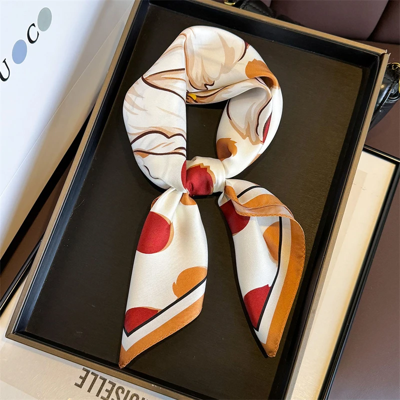 

14mm 100% Twill Silk Square Scarf for Women 65cm Neck Tie Neckerchief Double side Female Foulard Headband Hijab Shawl Bandana