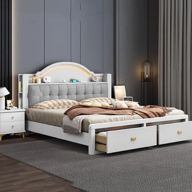 Upholstery Double Bed Designer Drawers Storage Platform Headboard Twin Bed Frame Wood Safe  Sleeping Cama Box Casal Furnitures