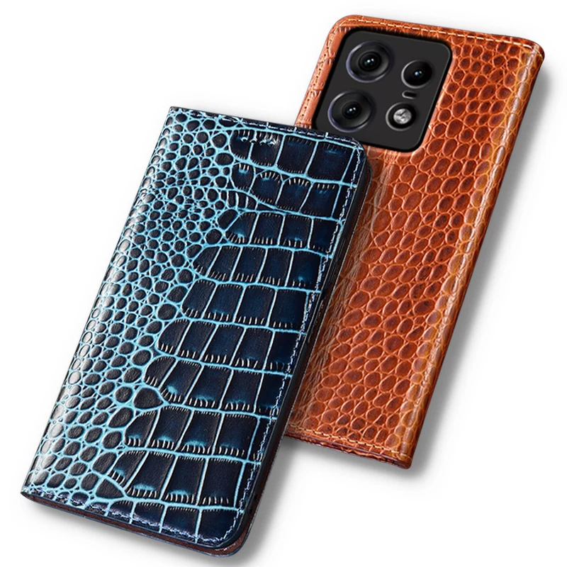 

Flip Case For Motorola Edge 50 Fusion Pro Ultra Neo 5G Crocodile Pattern Magnetic Cover Cowhide Genuine Leather Wallet Covers