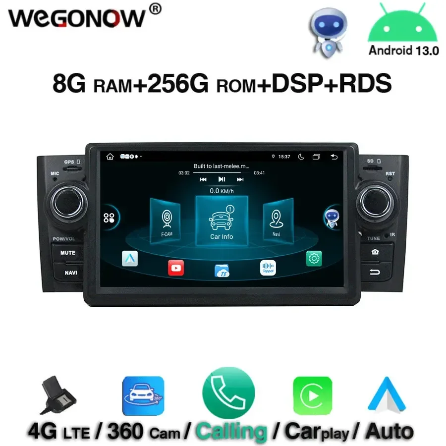 Carplay DSP Android 13.0 8 Core 8GB 256GB Car DVD Player GPS Radio wifi BT 5.0 For Fiat Grande 2005-2009 Punto Linea 2007-2011