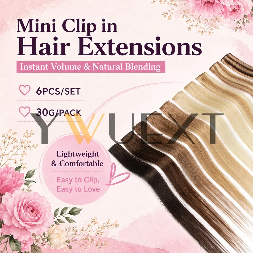 Set of 6 Clip-In Hair Extensions Made from Real Human Hair Various Colors Straight Style Available Perfect for Women for Parties