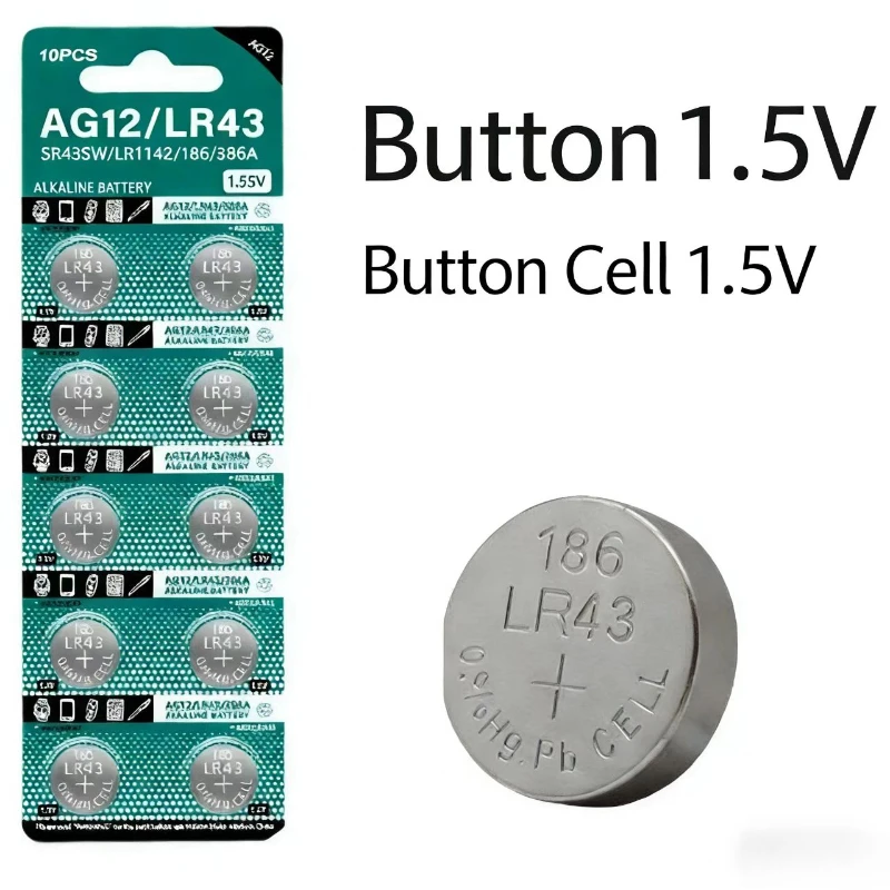 

1.55V 110mAh Lithium Coin Cell Battery AG12 LR43, Long Lasting for Watch Calculator Sensor Remote Toys