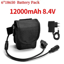 Battery Pack e Lithium Ion Battery Bag, Lanterna de bicicleta, Luz de bicicleta, Farol Acessórios, Farol, 8.4V, 12000mAh, 6x18650