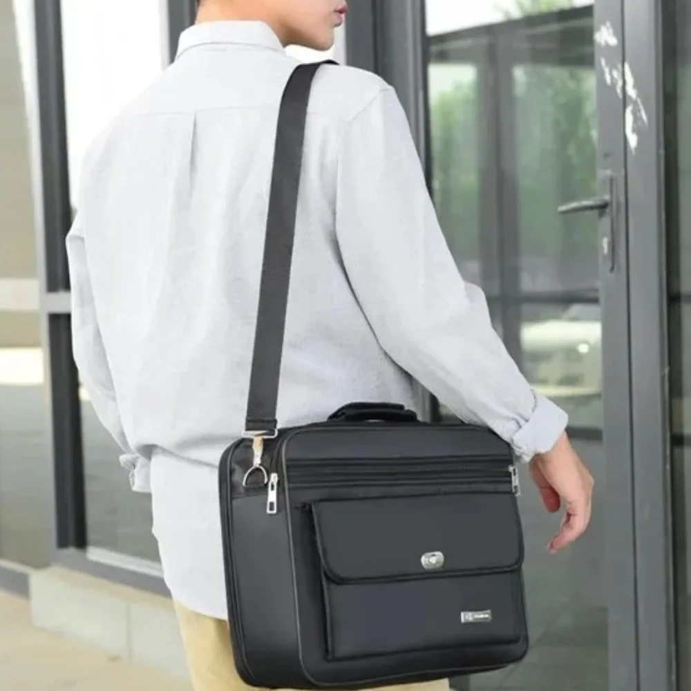 

Handheld Men Briefcase Black Large Capacity Laptop Storage Diagonal Bag Single Shoulder Oxford Cloth Document Organize Business