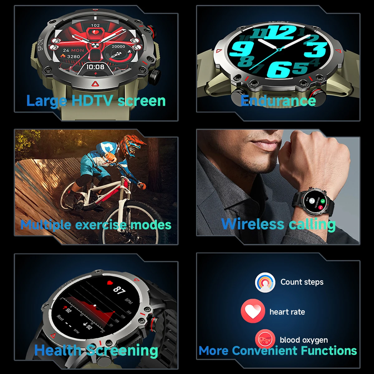 AMOLED SmartWatch sağlam asker - Smartwatch Rugged Watches For Men incelemesi ve fiyatı